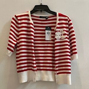 Ralph Lauren Red and White Striped Kids Cardigan